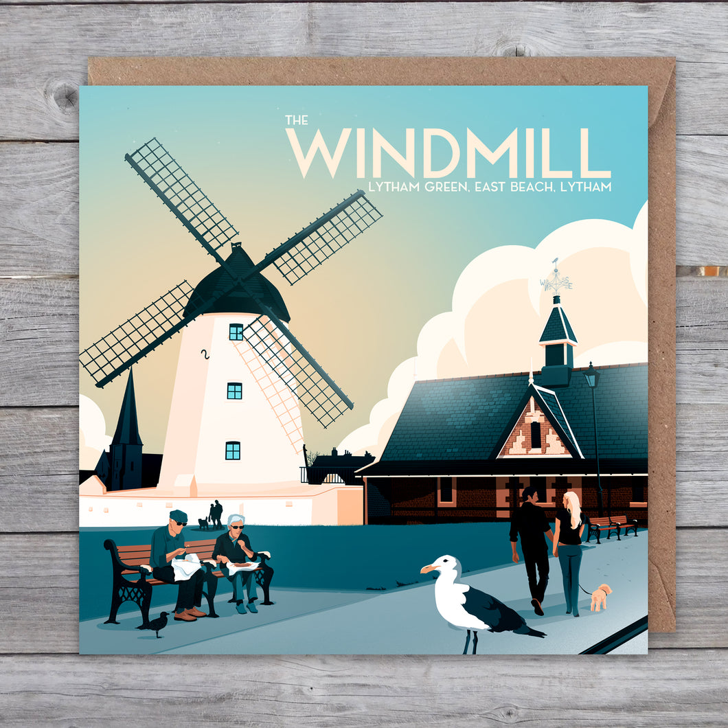 The Windmill at Lytham Green (day) Greetings card