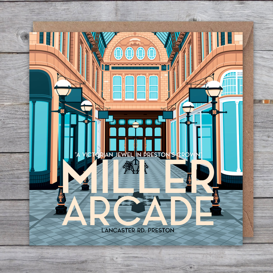 Miller Arcade, Preston greetings card (travel poster style)