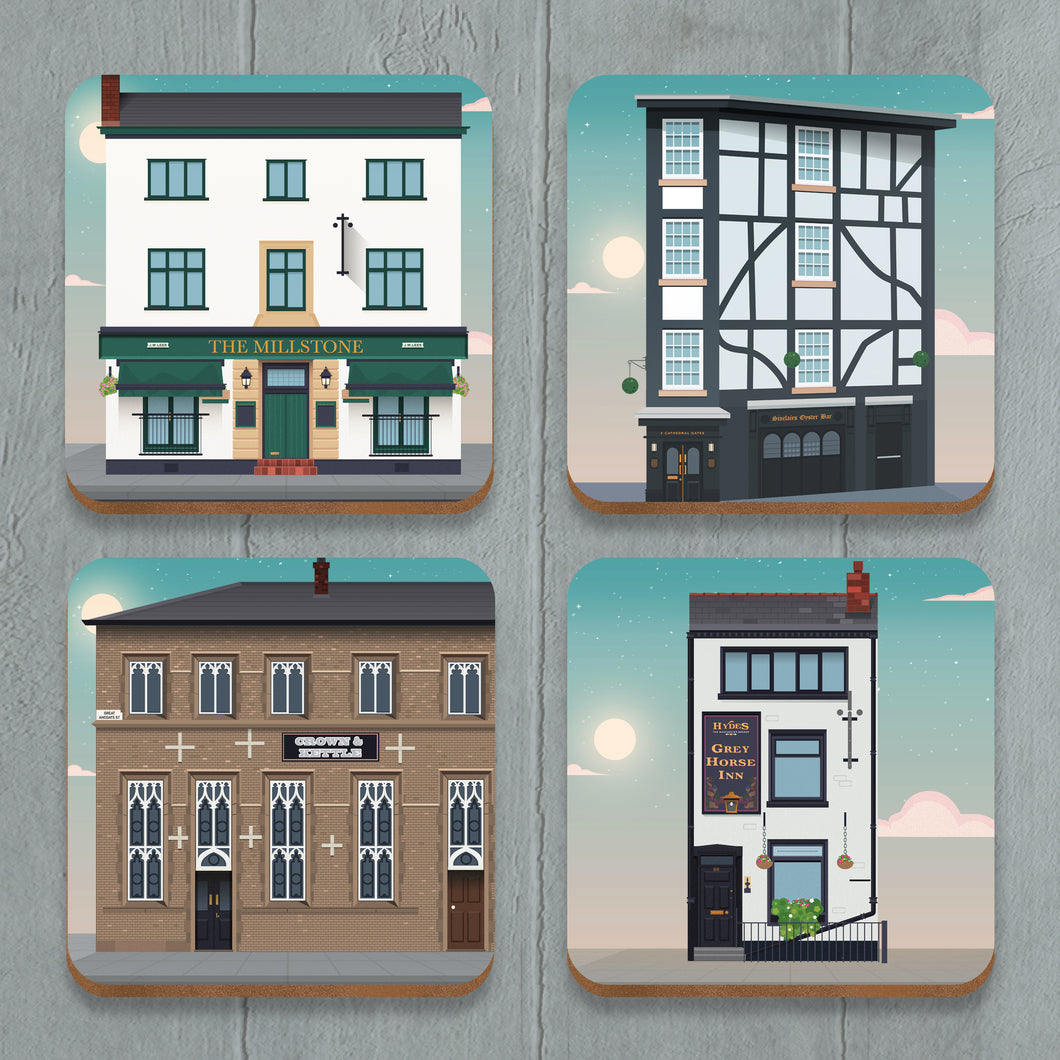 Classic Manchester Pubs coaster set 2