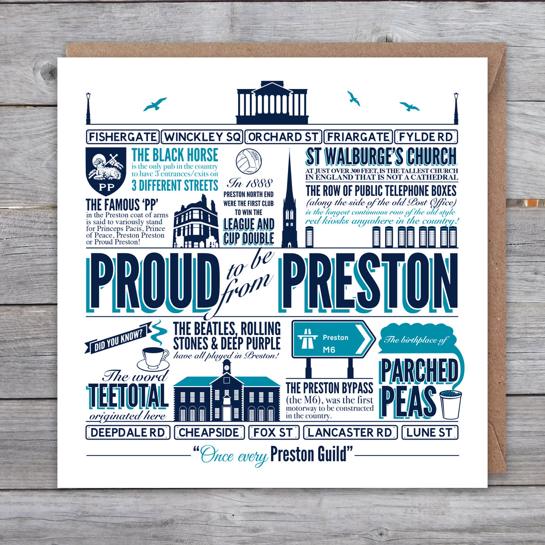 Proud to be from Preston greetings card