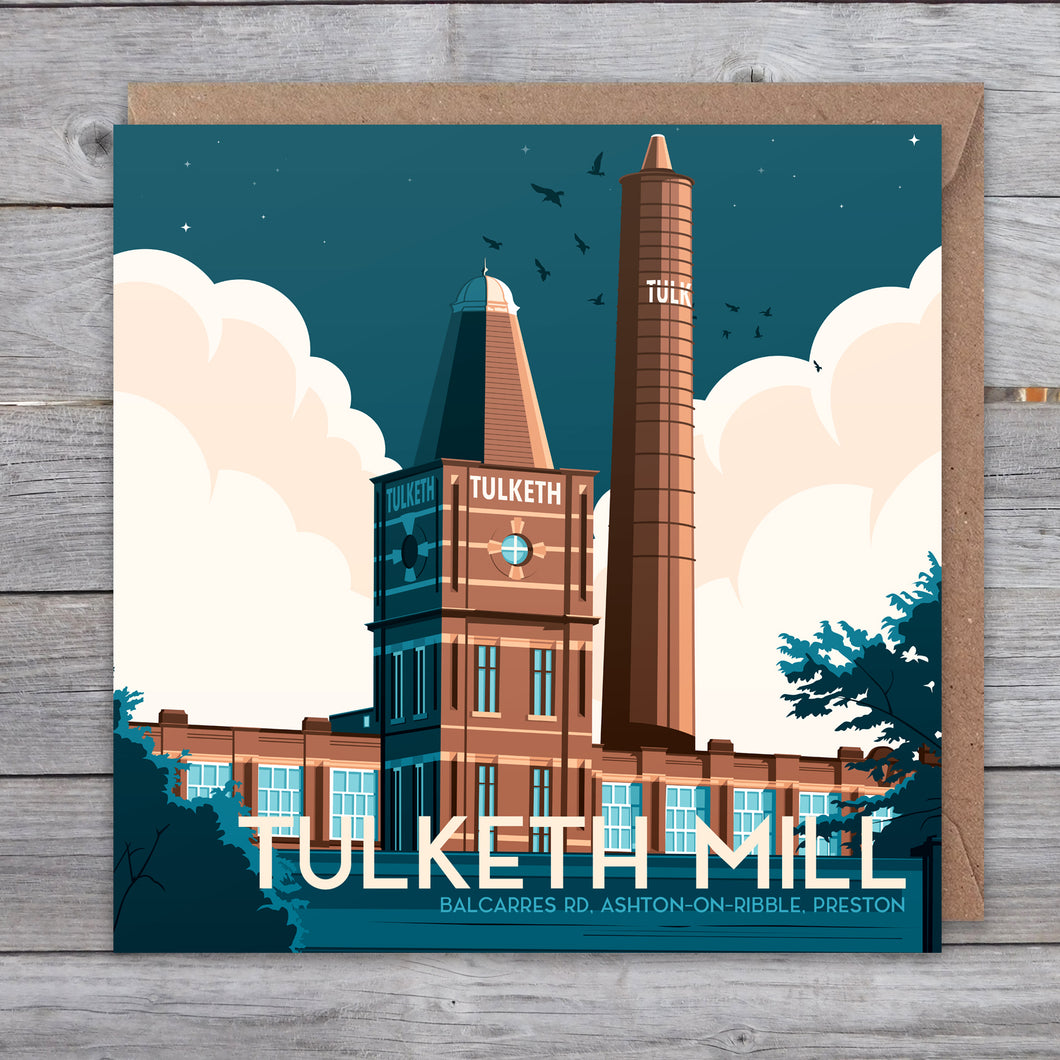 Tulketh Mill Preston greetings card (travel poster style)