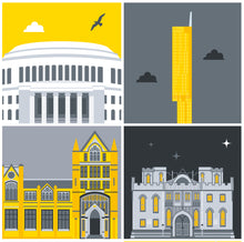 Load image into Gallery viewer, Manchester landmark print (Grey and Yellow version)
