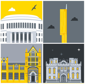 Manchester landmark print (Grey and Yellow version)