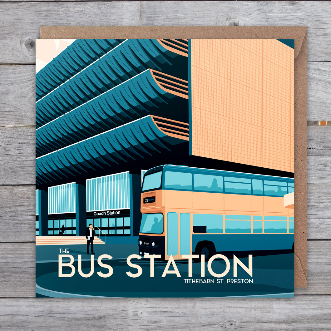 Preston Bus Station greetings card (travel poster style)