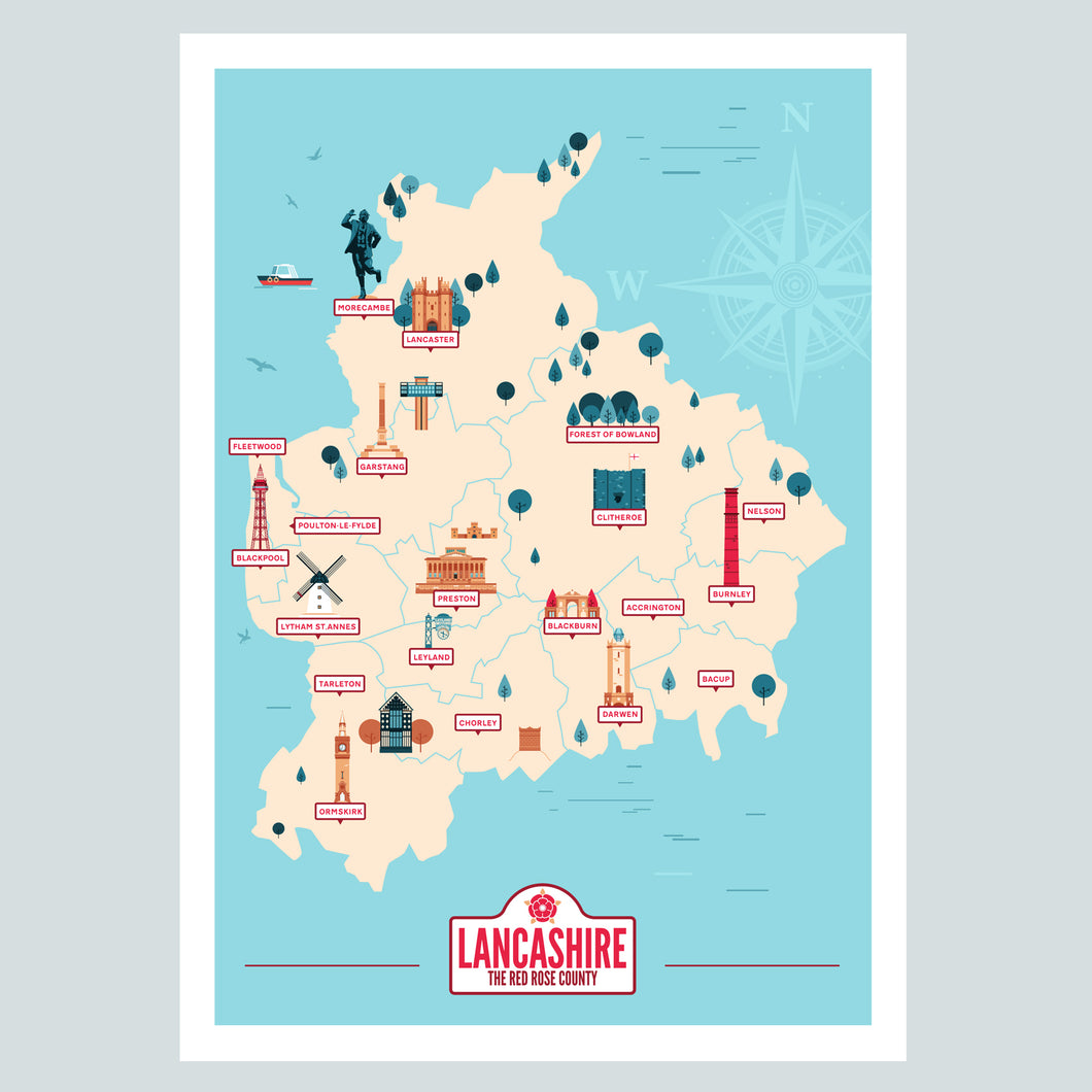 Lancashire Map A3 print