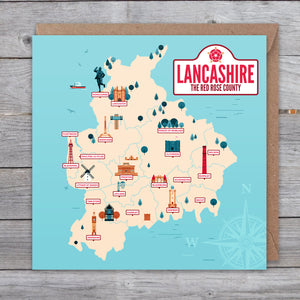 Lancashire Map greetings card