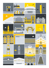 Load image into Gallery viewer, Manchester landmark print (Grey and Yellow version)
