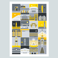 Load image into Gallery viewer, Manchester landmark print (Grey and Yellow version)
