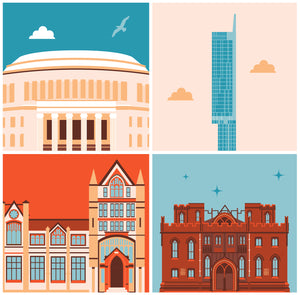 Manchester landmark print (Red, Blue and cream version)