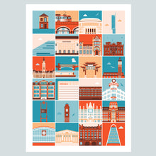 Load image into Gallery viewer, Manchester landmark print (Red, Blue and cream version)
