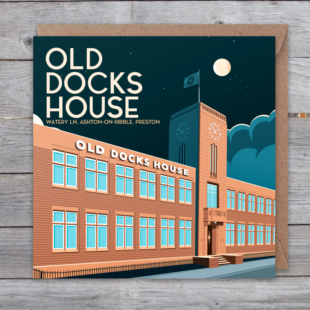 Old Docks House Preston greetings card (travel poster style)