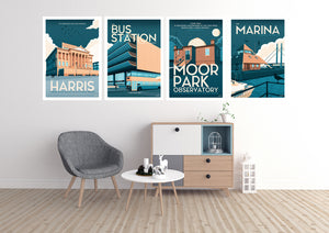 Set of 4 Vintage Travel Poster Prints of Preston