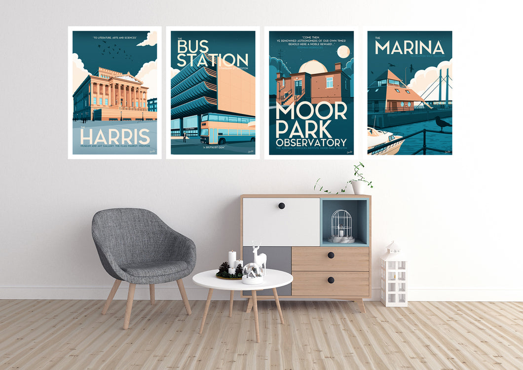 Set of 4 Vintage Travel Poster Prints of Preston
