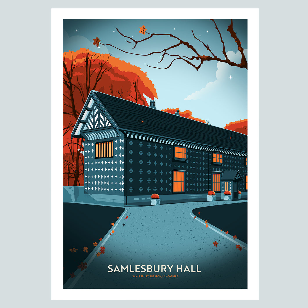 Samlesbury Hall, Samlesbury, Preston Lancashire Travel Poster Print