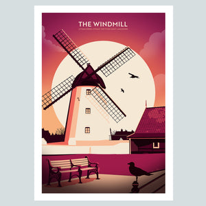 Lytham Windmill Sunset, Lancashire Travel Poster Print