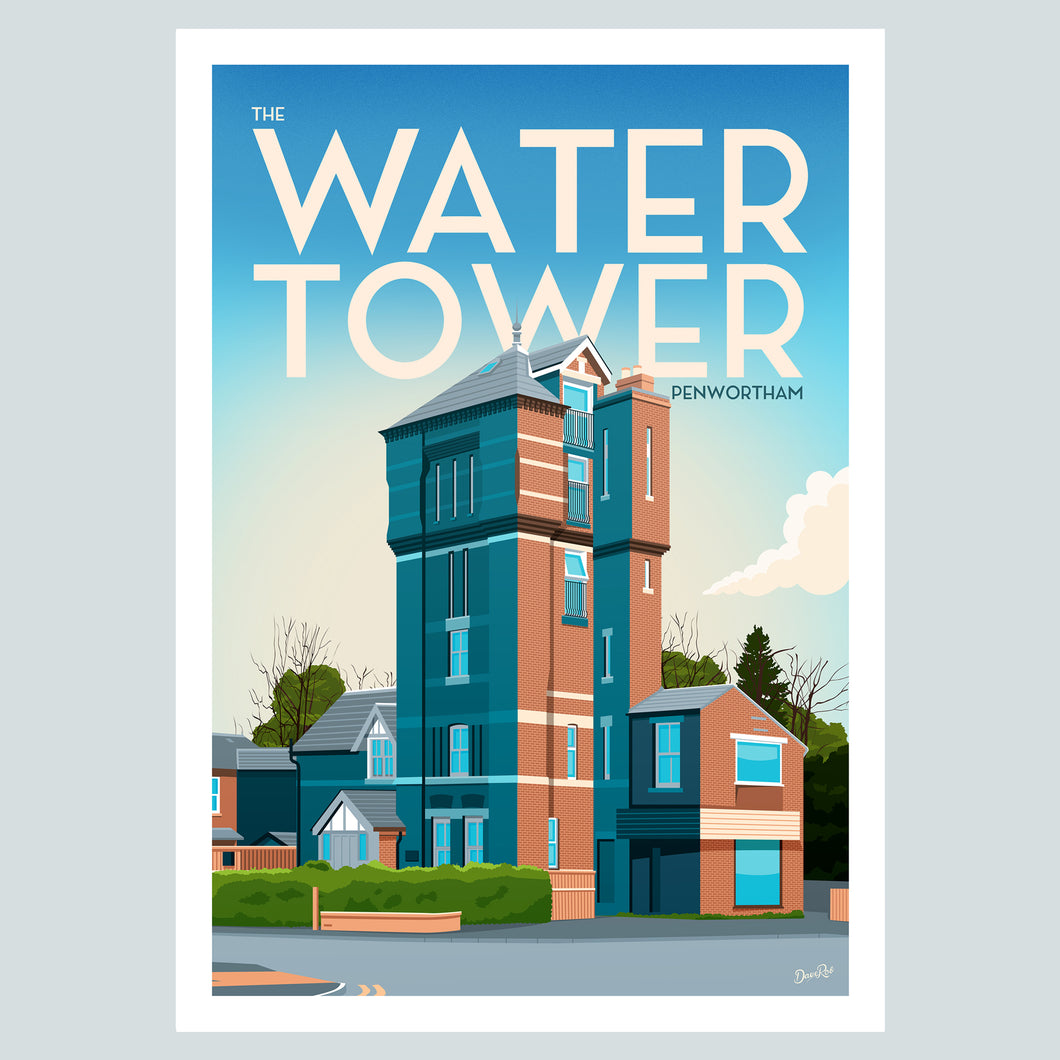 The Water Tower in Penwortham, Preston Vintage Travel Poster Print